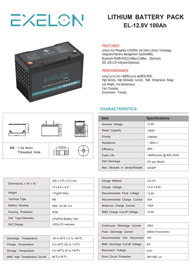 EXELON LİTYUM AKÜ 100AH 12.8V LIFEPO4 - Görsel 2