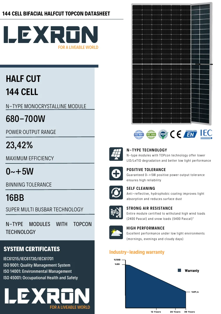 LEXRON TOPCON BIFACIAL 700W 16BB HALF CUT GÜNEŞ PANELİ - Görsel 2